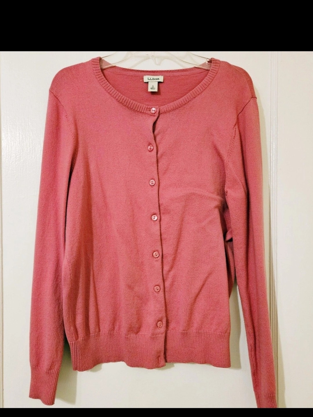 LL Bean Pink Button-Front Women's Cardigan Sweater, Cotton Blend, S